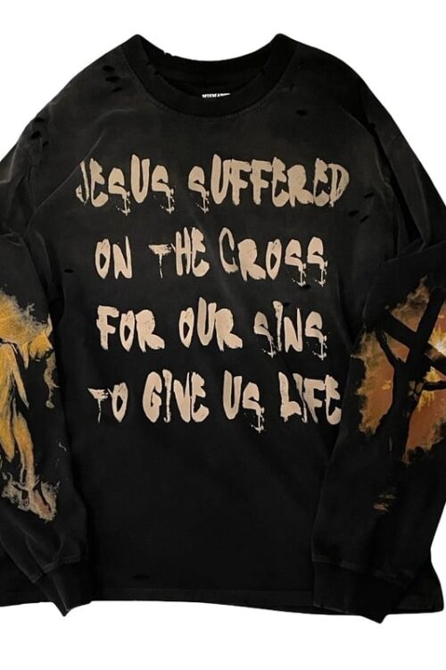 Distressed long-sleeve t-shirt